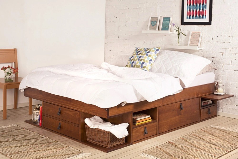 Memomad Bali Bed - Full Size Storage Platform Bed Frame with Drawers (Caramel)