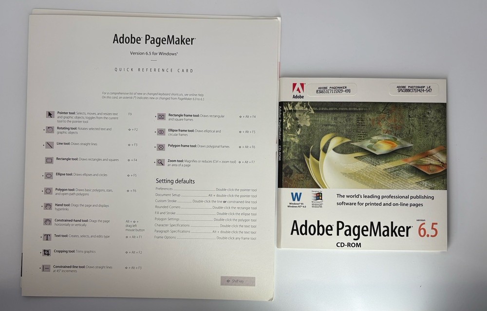 Orig Adobe PageMaker 6.5 | WINDOWS 95 | Official User Guide & Verification Code