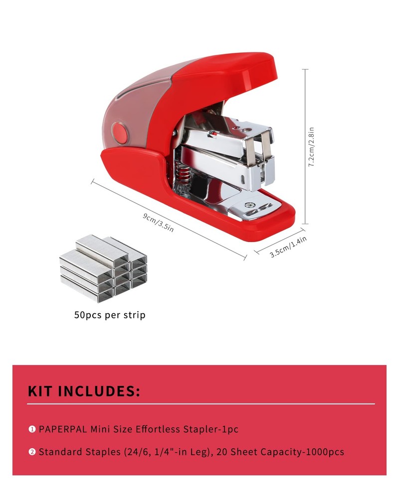 Effortless Mini Stapler Set, 20 Sheet Capacity, Integrated Remover & Staple S...
