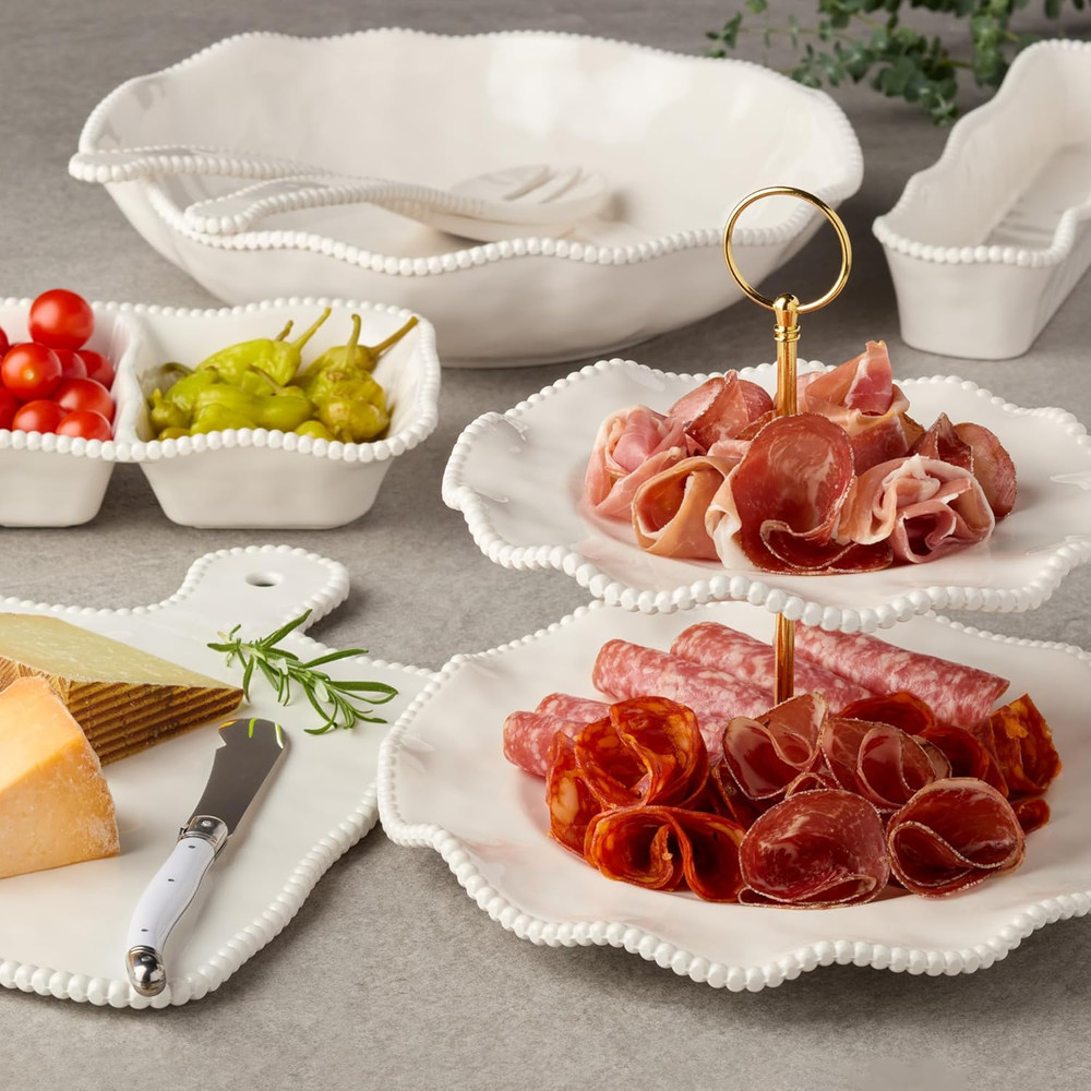 Perlette Off-White Beaded 12-Piece Dinnerware Set – Includes 4 Dinner Plates, 4