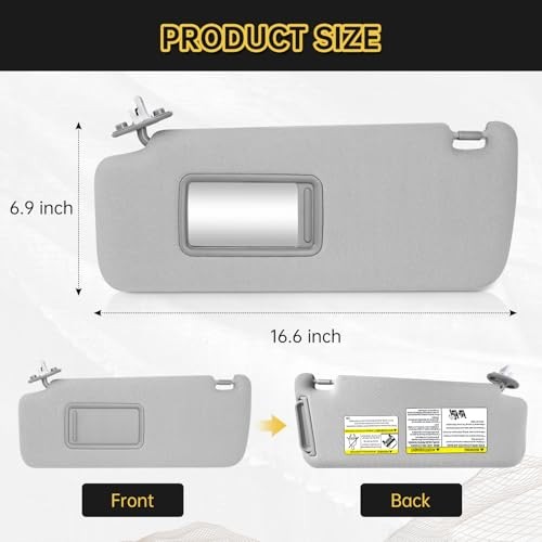 Left Driver Side Sun Visor with Vanity Light Compatible with to Left Side Grey