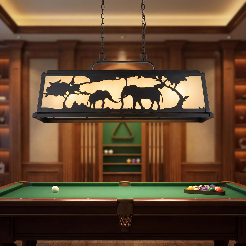 43" Elephant Pool Table Light for Game Room, Black Linear Pendant Lighting with