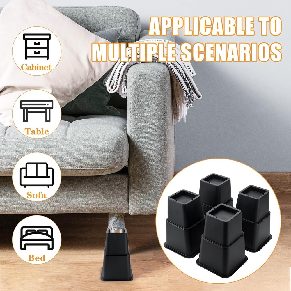 8-Inch Stackable Furniture Risers - 4-Pack for Under-Bed Storage & Organization