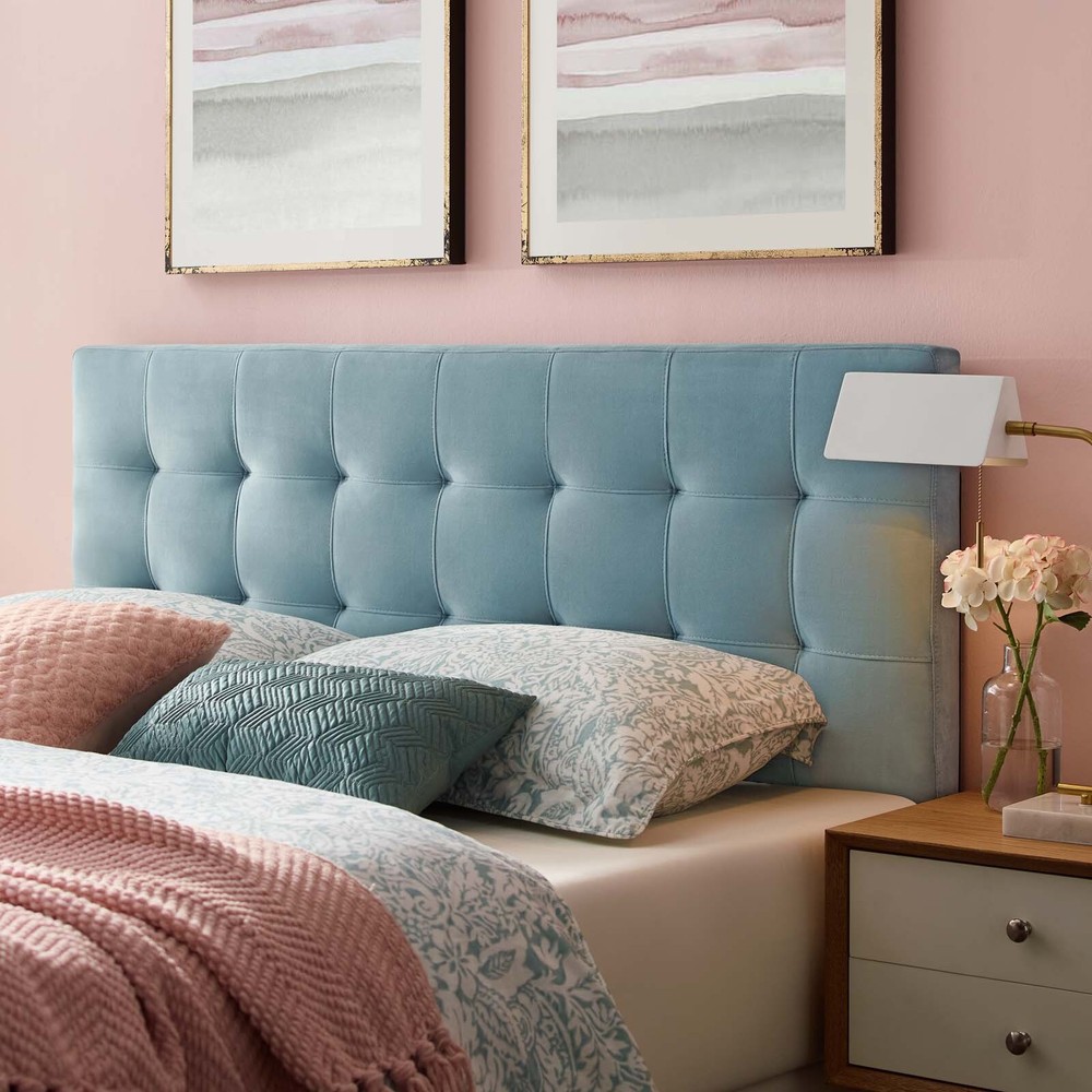 Modway Lily Biscuit Tufted Performance Velvet Full Headboard in Light Blue