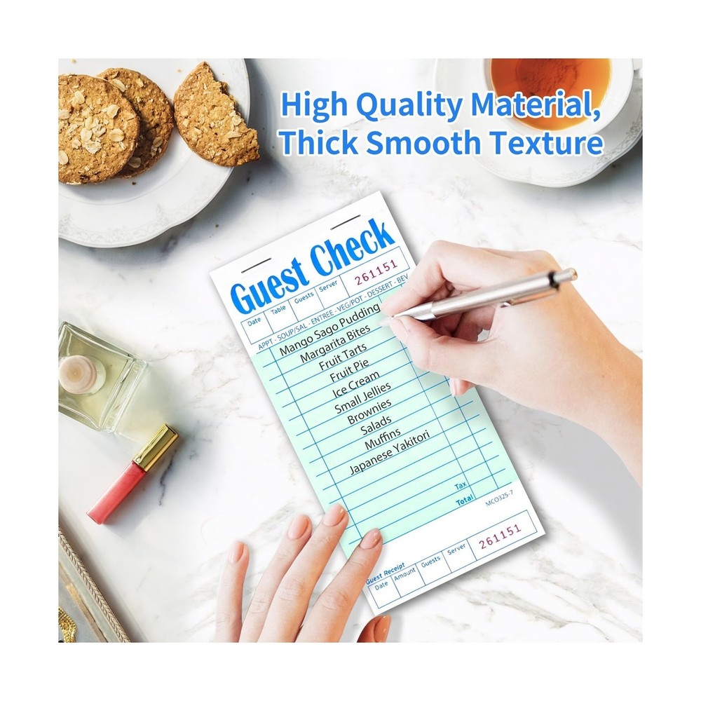 5 Pack Guest Check Books, Green Server Notepad Waiter Checkbook 50 Sheets Each