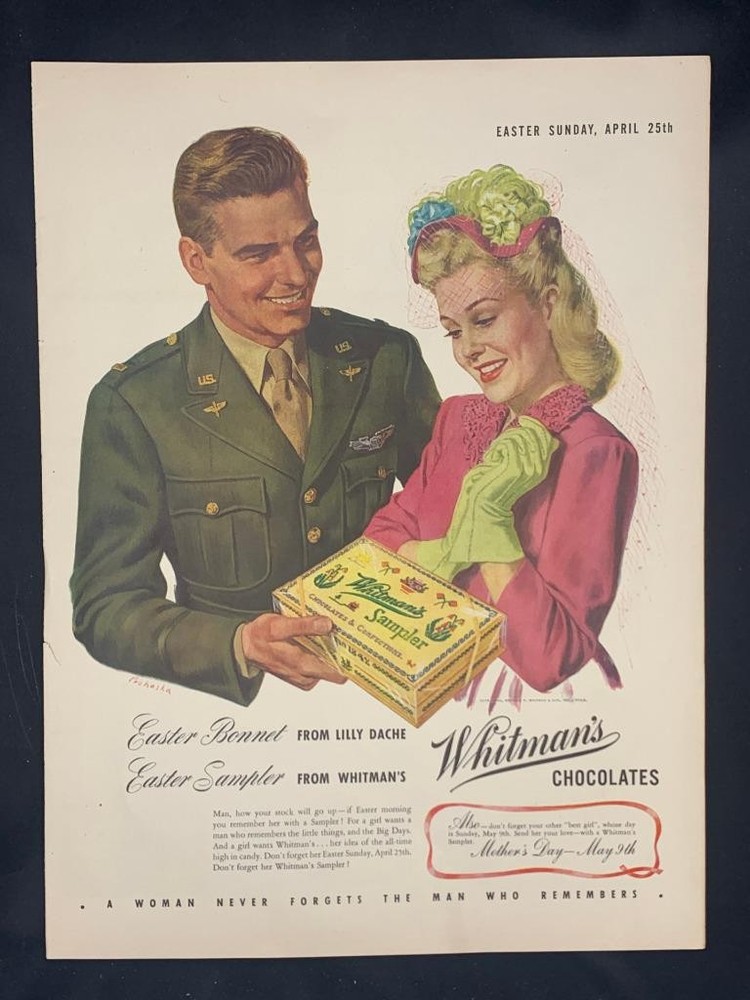 Magazine Ad* - 1943 - Whitman's Chocolates - World War 2 - Easter