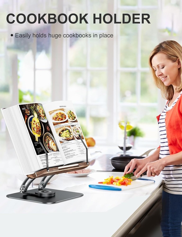 Book Stand for Reading, Adjustable Book Holder with 360° Swivel Base, Foldabl...