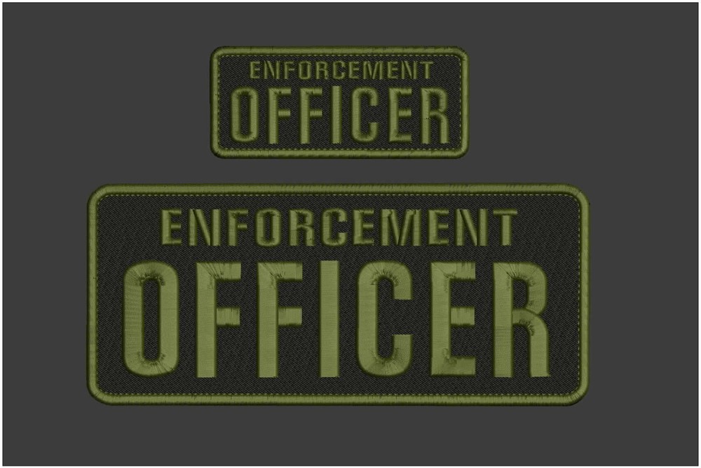 ENFORCEMENT OFFICER   PATCH 4X10 AND 2X5 HOOK ON BACK OD GREEN ON BLACK