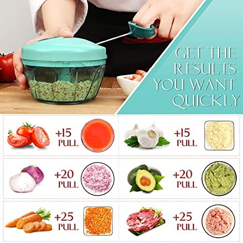 Manual Food Processor Vegetable Chopper, 2 Cup, Blue