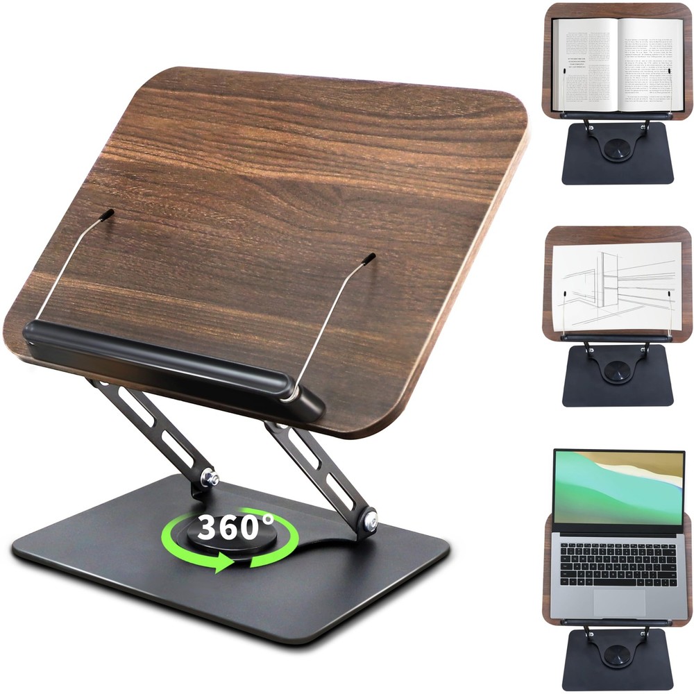 Book Stand For Reading 360 Swivel Base Adjustable Height Angle Foldable Recipe