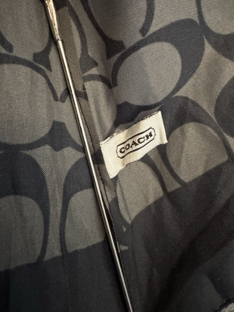 Coach UV Signature Mini Compact Foldable Umbrella w/ Strap-Graphite/Black