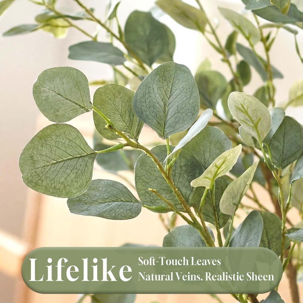 7FT Artificial Eucalyptus Tree Indoor, Faux Eucalyptus Tree with 689 Silk Lea...