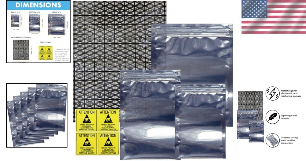Durable ESD Shielding Antistatic Bags Set - 40 Assorted Sizes for Electronics