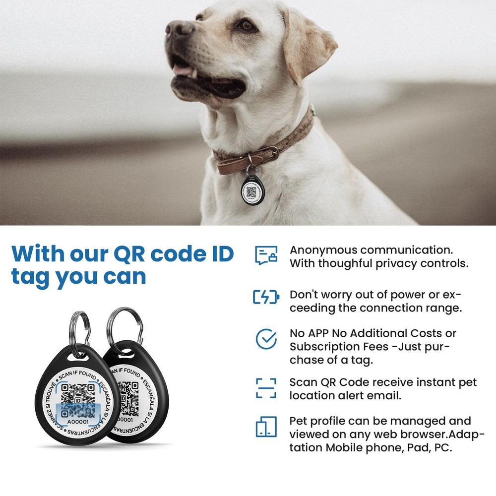 Dog Tags Personalized, QR Code Pet ID Tags for Dog Collar, Online Profile, Sc...