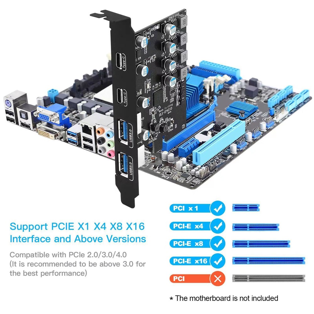 USB3.0 PCI-E Card 2*USB-A 2*USB-C PCI Express Extension Card USB3.0 5Gbps