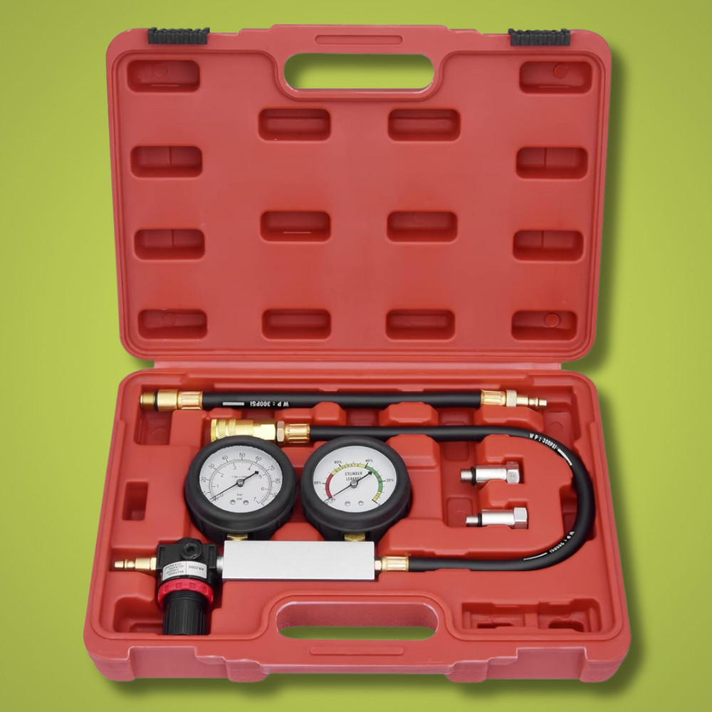 Engine Compression Diagnosis Tester Cylinder Leak Down Tester Tool w Dual Gauges