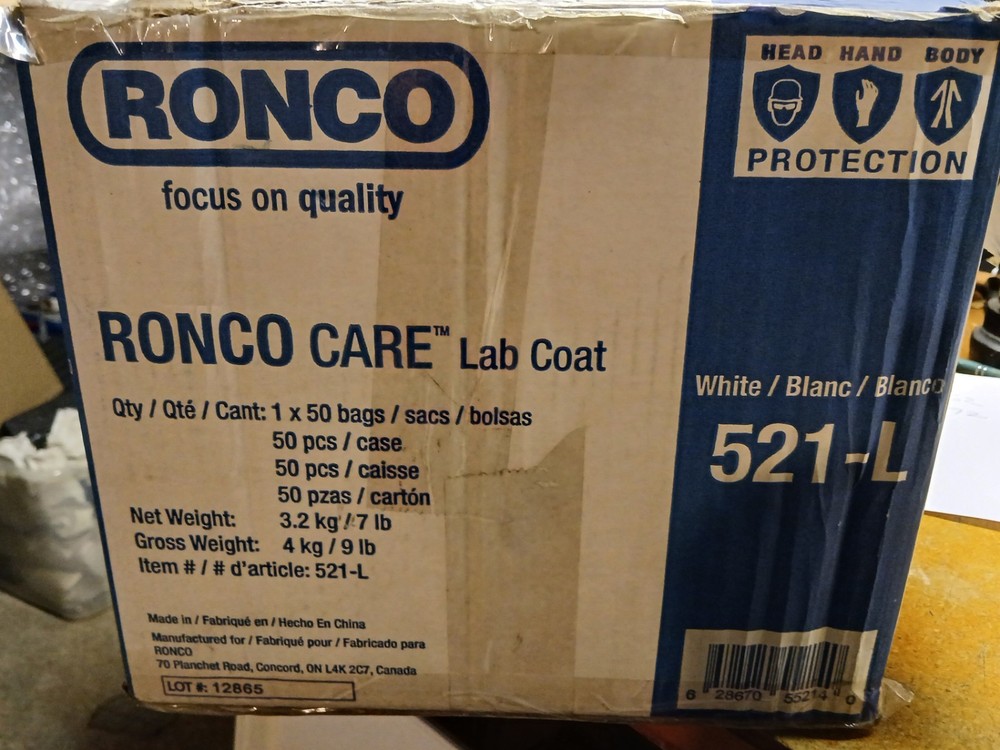 22 Ronco Care Disposable Polypropylene Lab Coats - Large