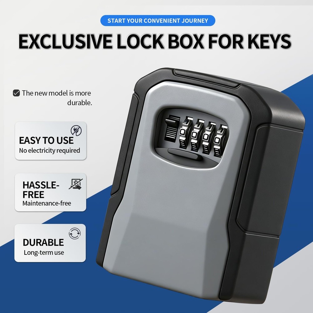 Lock Box, Key Lock Box Resettable Combination Lockbox Wall Mount Waterproof S...