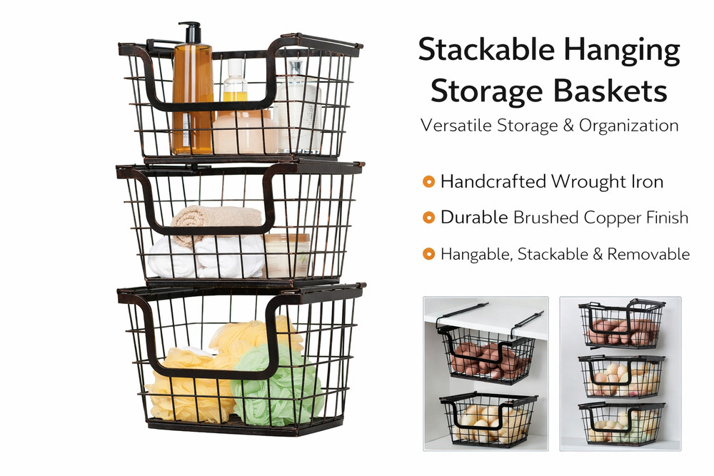 Wholesale Lot 100 Stackable Hanging Wire Baskets Under Shelf Kitchen Organizer