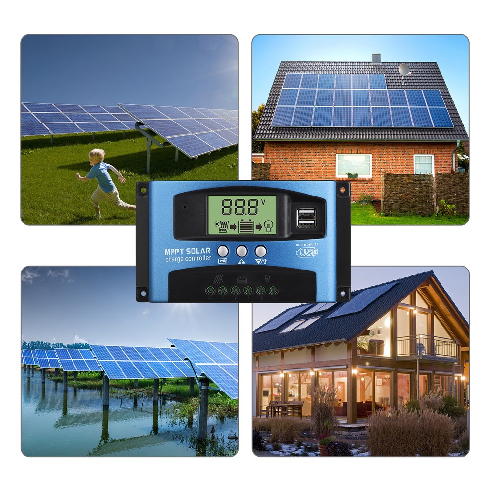100A MPPT Solar Panel Controller Charge Regulator 12V/24V Battery Auto LCD USB