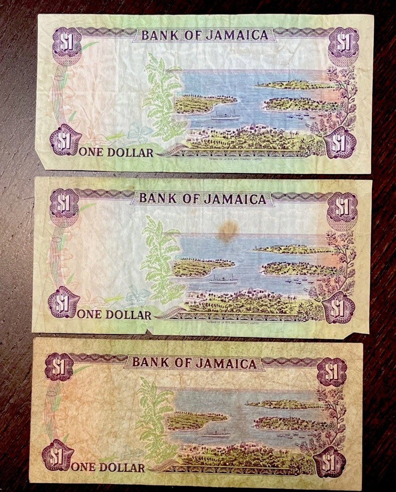 1982 $1 Jamaica 3 Banknotes