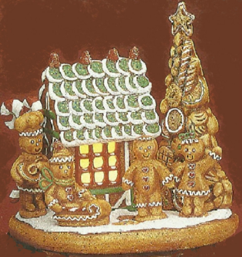 Ceramic Bisque Ready to Paint Gingerbread Scene House, Tree, People, Base& Light