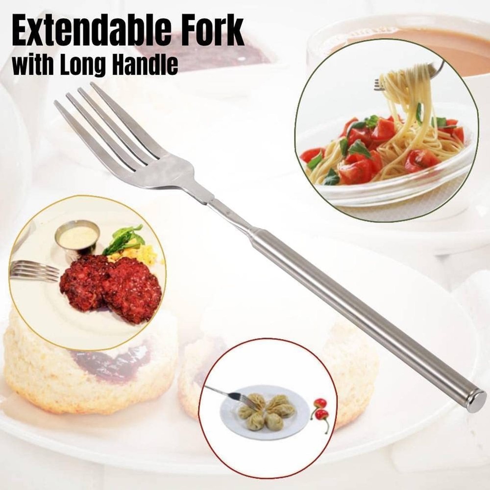 Extendable Fork Stainless Steel Long Handle Telescopic Fork For BBQ Dinner