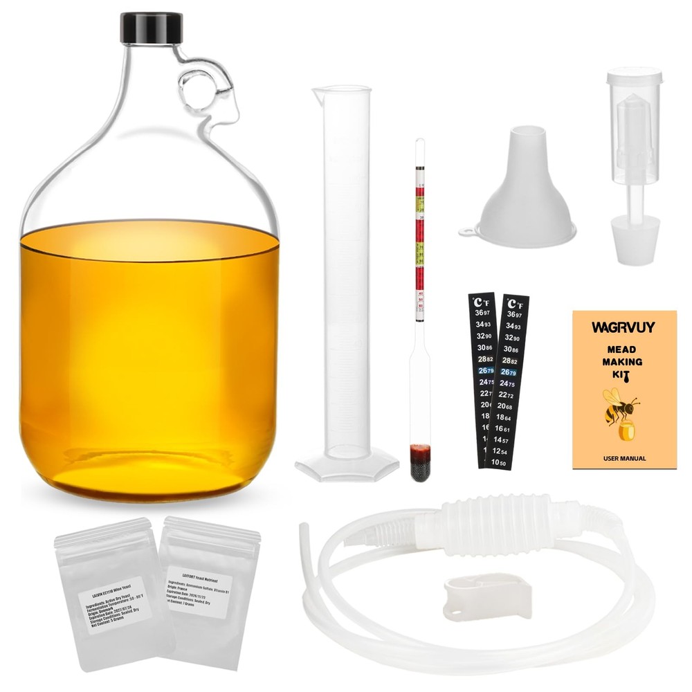 Mead Making Kit for Beginners - Complete Home Brewing Starter Set with Reusable