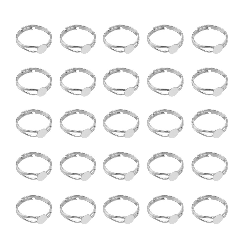 40 Pack 6mm Adjustable Blank Rings for Jewelry Making, White Tone