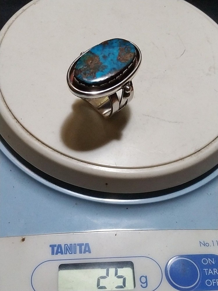 Persian Turquoise Sterling Silver Ring Large Statement Ring Size 11