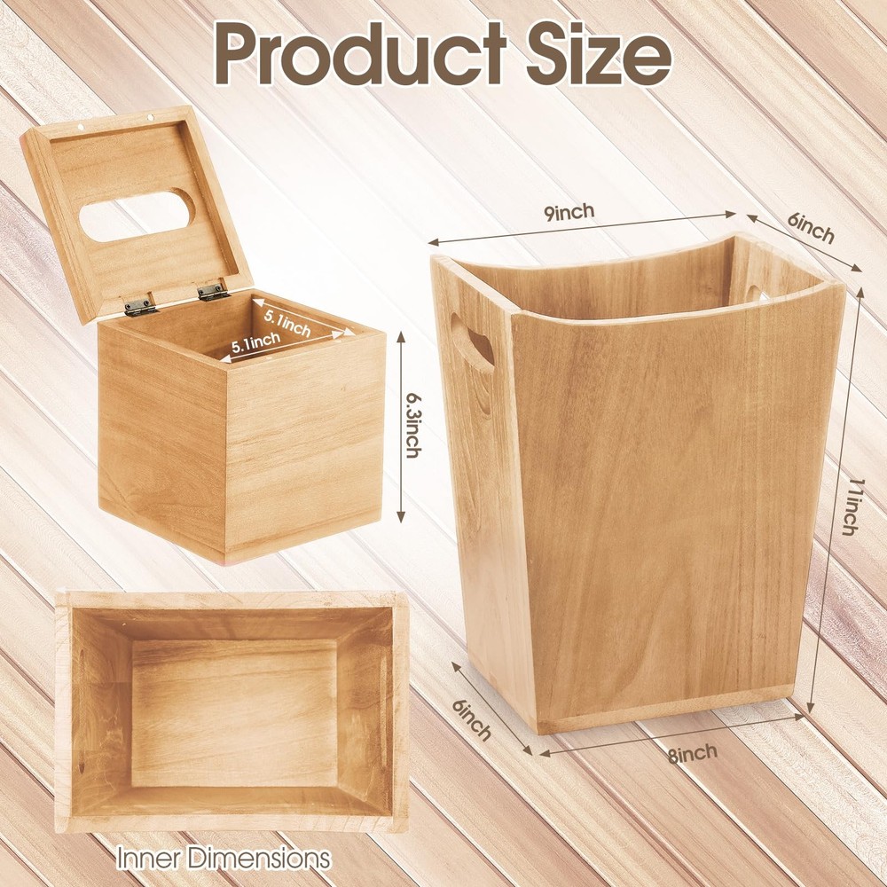 2 Pcs Trash Can Wastebaskets and Tissue Box Set Rectangular Trash Basket Garb...