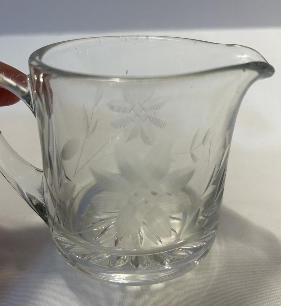 Etched Flower Clear Glass Creamer
