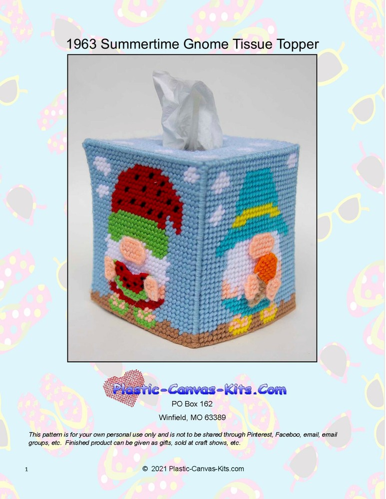 Summertime Gnome Tissue Topper Plastic Canvas Pattern or Kit