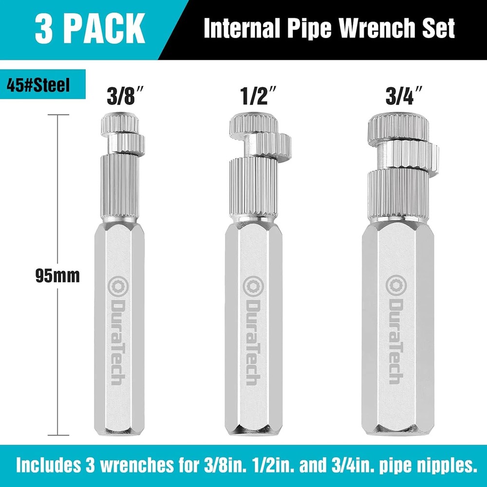 DURATECH Internal Pipe Wrench Set, Pipe Nipple Extractor Set, 3-Piece, 3/8",1/2"