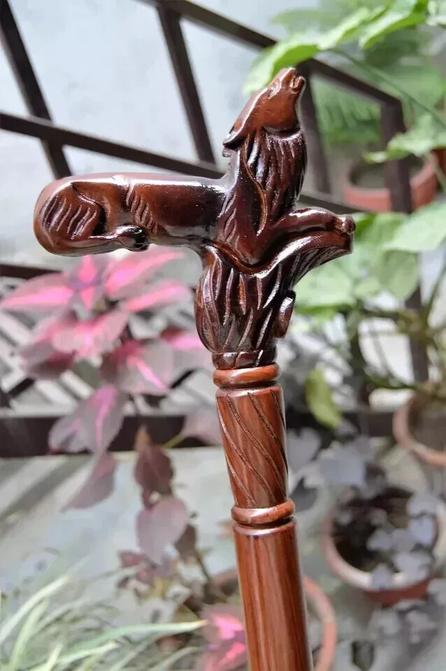 Wolf Carved Handle Decorative Cane Handmade Wooden Walking Sticks
