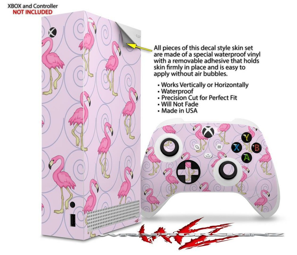 Skins XBOX Series S Console Controller Flamingos on Pink
