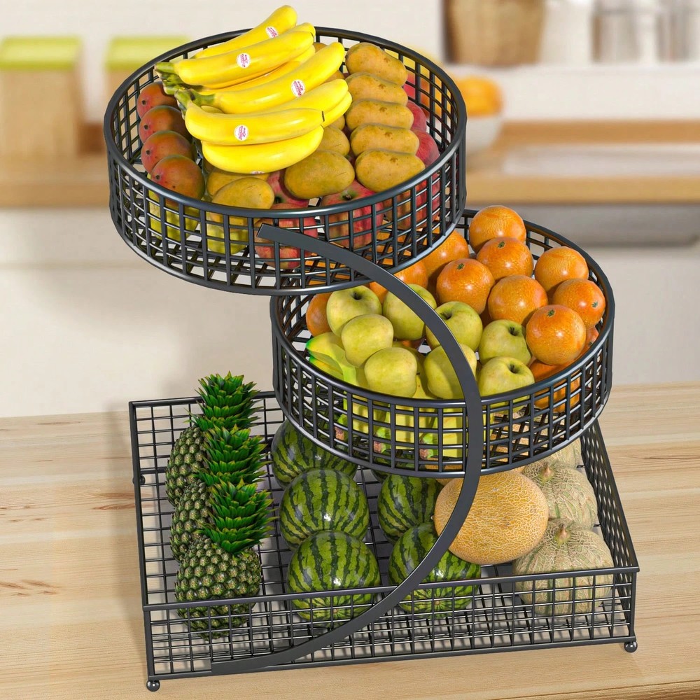 3 Tier Round Metal Storage Rack, No Assembly Required, Multi-Tier Kitchen