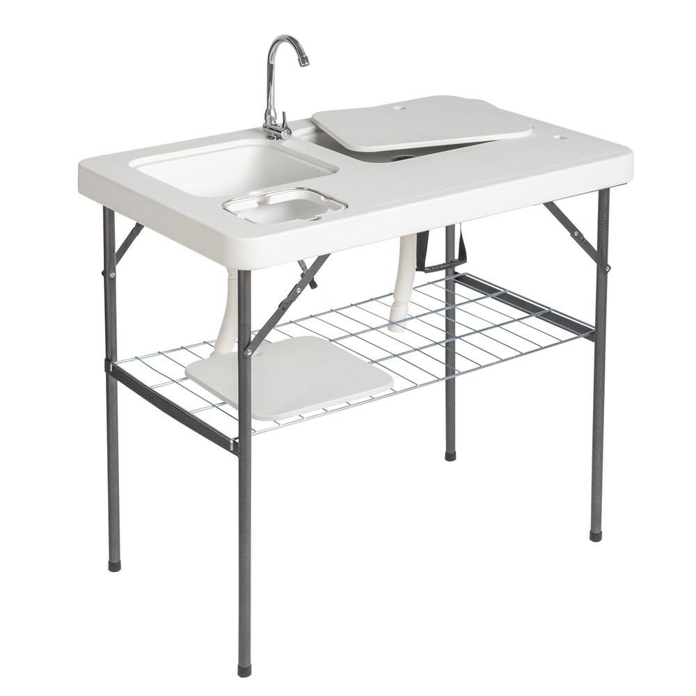 HDPE Rectangular With Barbed Wire Foldable Outdoor Fish Killing Table White