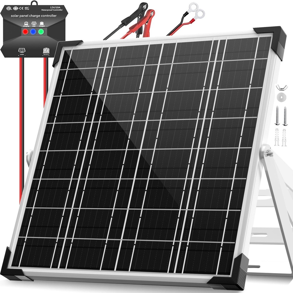 Voltset 12V Solar Battery Charger - 20W Waterproof Solar Panel Kit