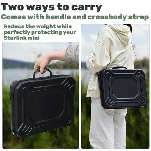 Starlink Mini Case-Durable PU Case with Custom Grooves Shoulder Strap & Handle