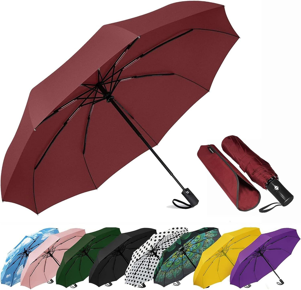 SIEPASA Windproof Travel Compact Umbrella-Automatic Small Size, Wine Red