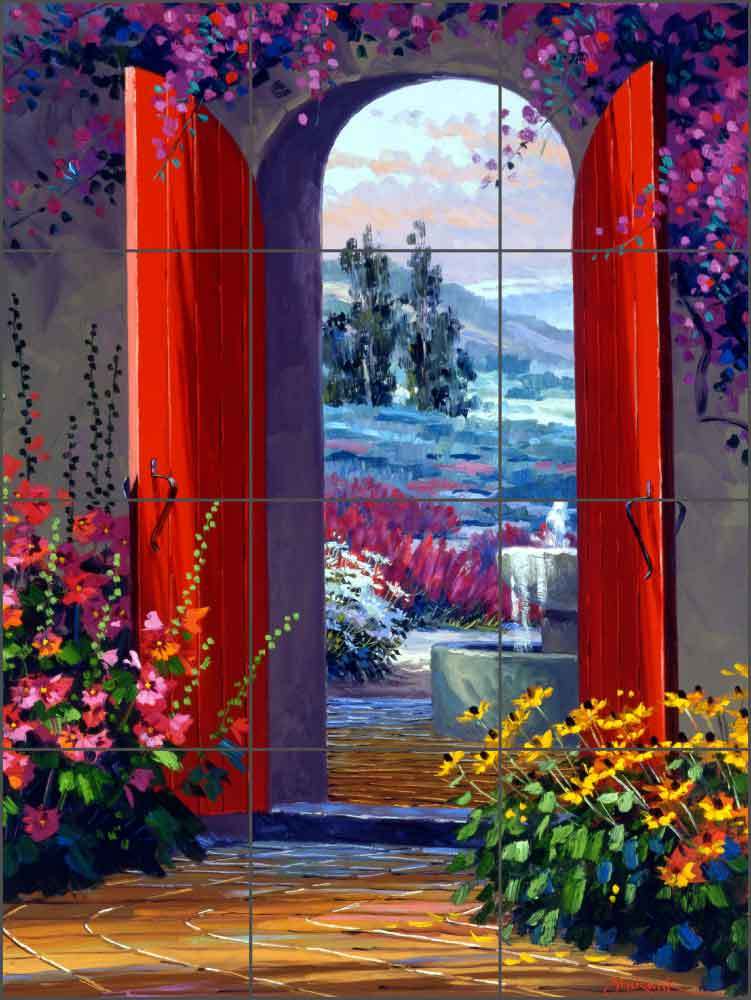 Ceramic Tile Mural Kitchen Backsplash Senkarik Courtyard Landscape Art MSA004