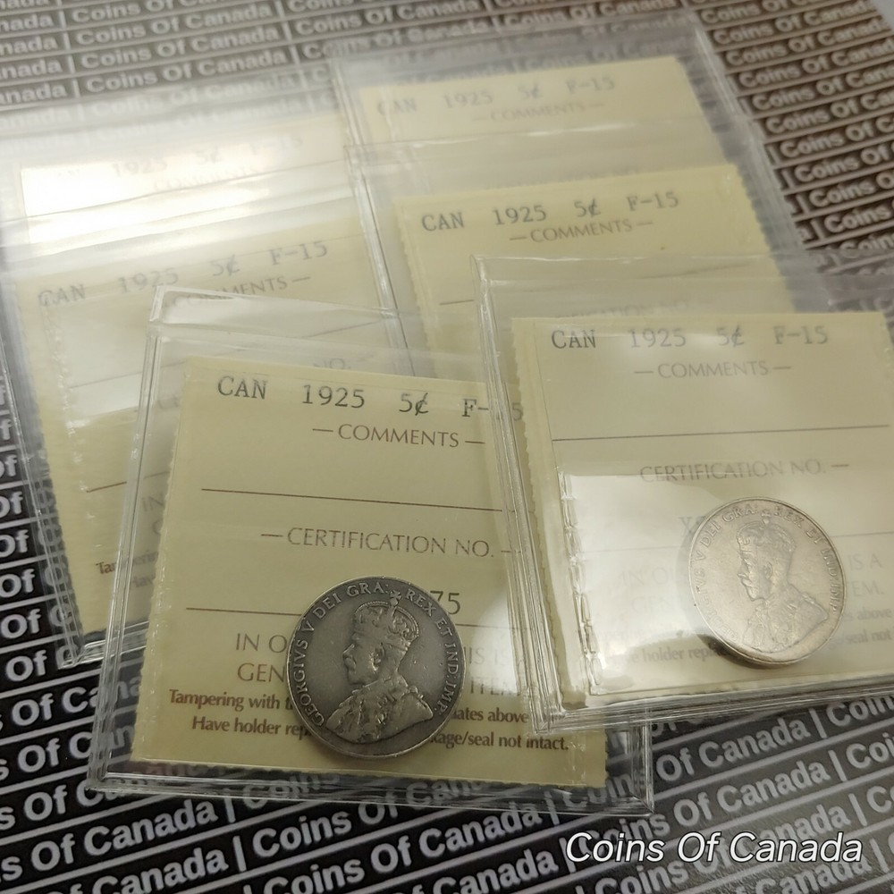 1925 Canada 5 Cent Coin ICCS F-15   KEY DATE - Multiple Available #coinsofcanada
