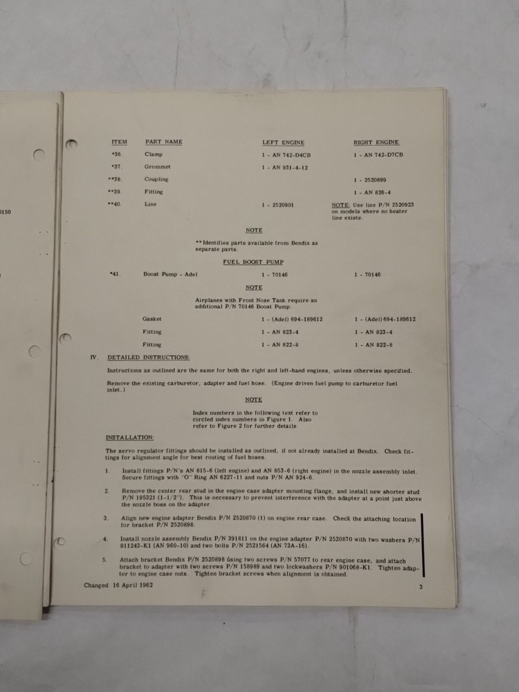 Bendix Model RS-10B2 Fuel Injection System Installation Instructions-Original