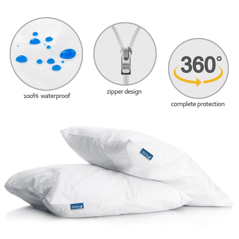 Waterproof Pillow Protector Zippered Pillow Cover Pillowcases King Size 2 Pack