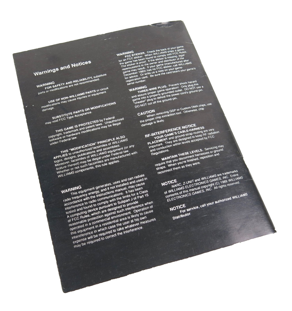Williams NARC Arcade Game Service Manual 1989
