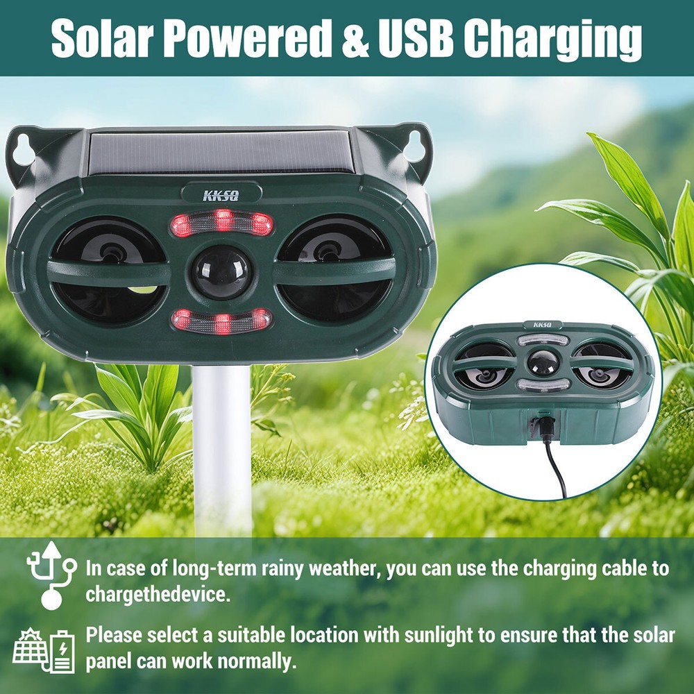 Solar Predator Strobe Light Red LED Deterrent Light Night Sonic Animal Repellers