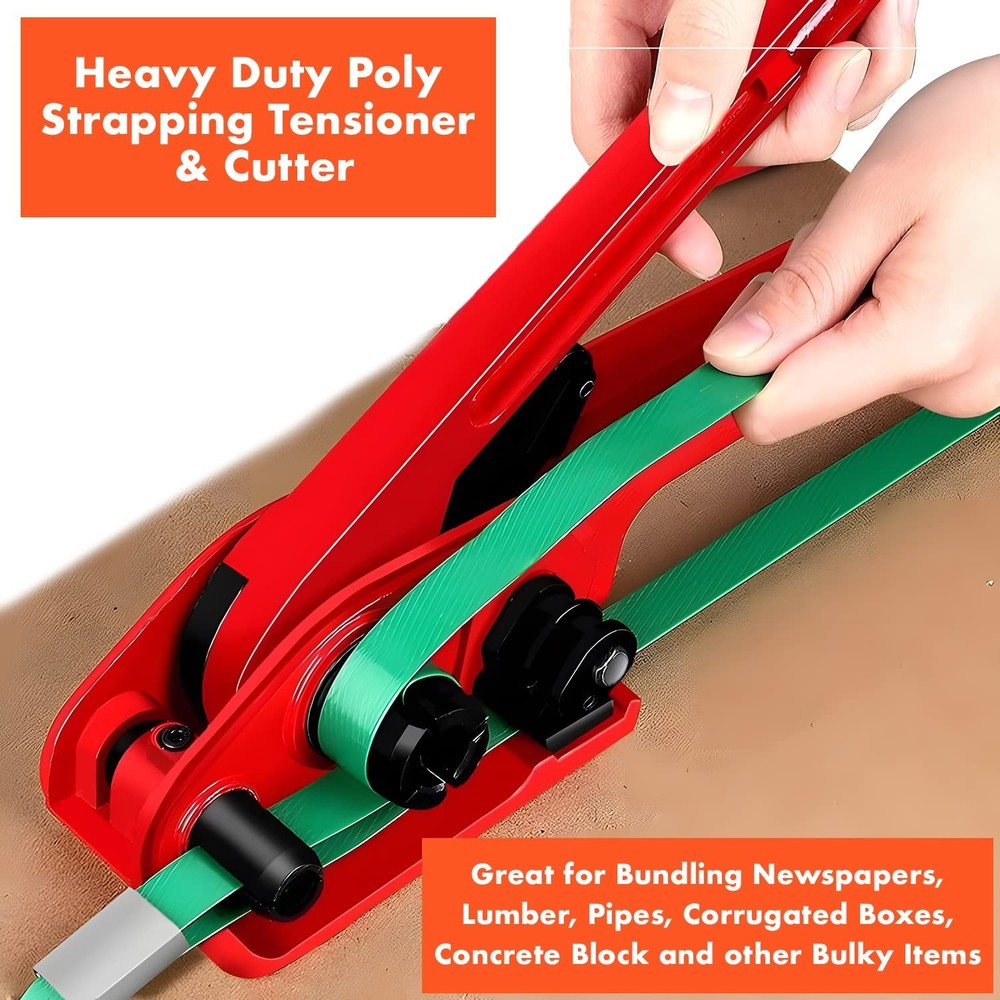 Lightweight Heavy-Duty Strapping Tool with Cutter for Polyester & Polypropylene