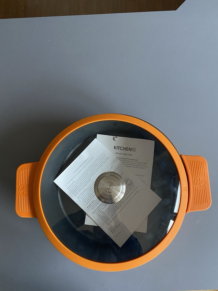 Kitchen HQ 4.5-Quart Cast Iron Nonstick Braiser Orange.