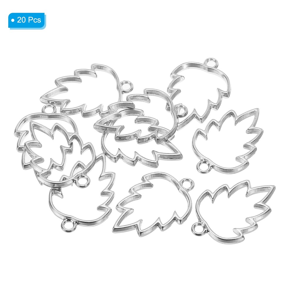 Alloy Open Rear Beast Pendants, 20pcs Maple Leaf Cable Size, Silver